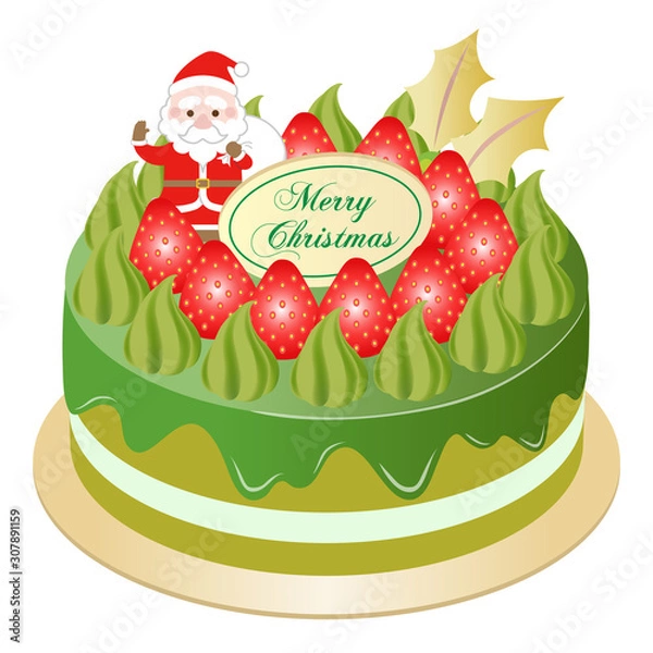 Fototapeta クリスマスケーキ　抹茶　白背景