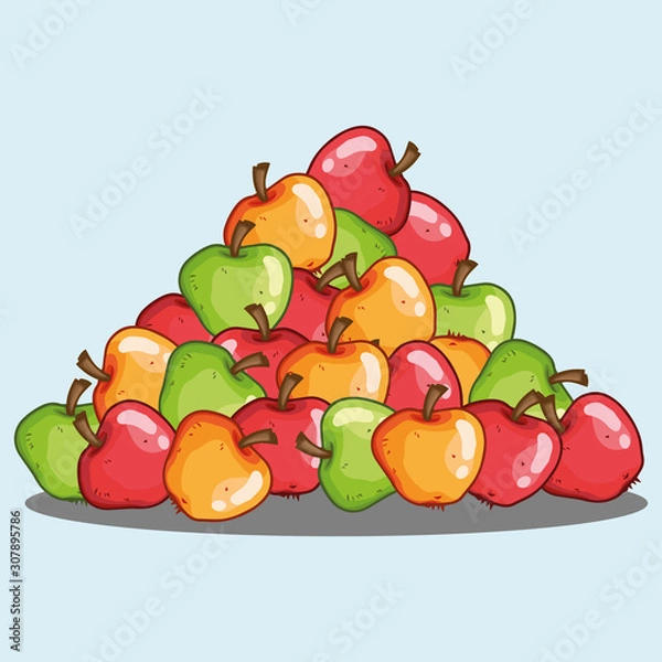 Fototapeta Pile of apples icon. Vector illustration set of apples. Hand drawn bunch of green, red, yellow apples.