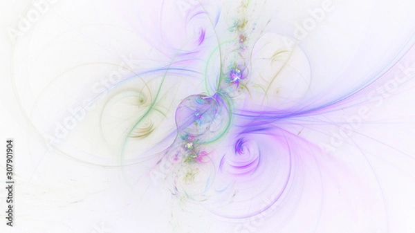 Fototapeta Abstract blue and violet glowing shapes. Fantasy light background. Digital fractal art. 3d rendering.