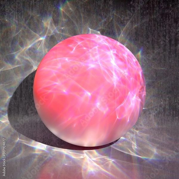 Obraz Artistic composition of a pink sphere illuminated with caustic lights, on a gray concrete background