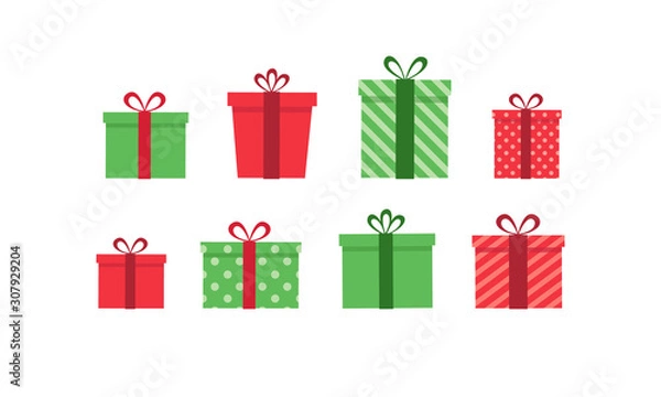 Fototapeta Colorful gift boxes set. Vector illustration of cute present boxes on white background. Flat design style.