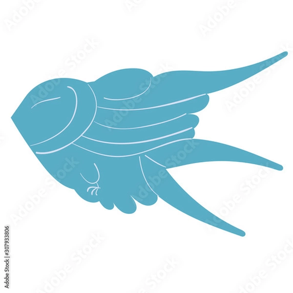 Fototapeta Blue bird simple silhouette. Graphic element. Vector, isolated.