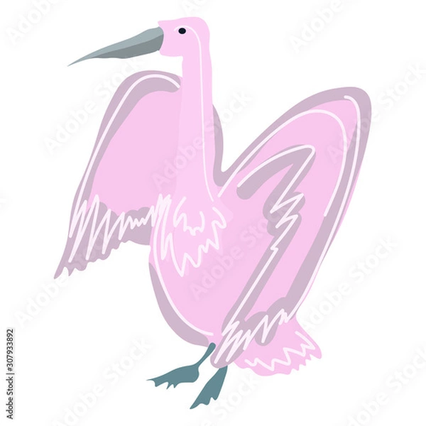 Fototapeta Pink bird simple design, graphic element. Vector, isolated.