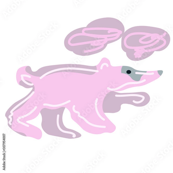 Fototapeta Cartoon character Little funny pink bear. Graphic element. Vector, isolated.