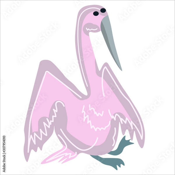 Fototapeta Pink bird simple design for toys, children illustration, graphic element. Vector, isolated.