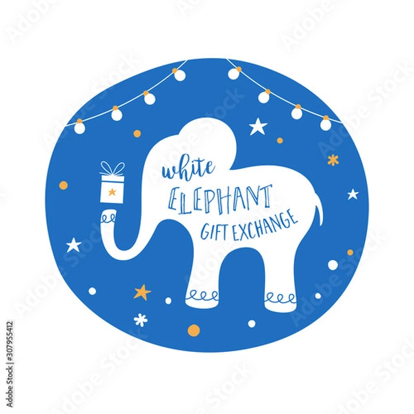 Obraz White Elephant Gift Exchange Game Vector Illustration