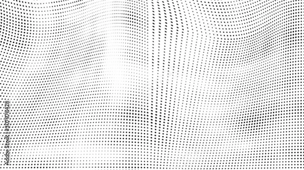 Fototapeta Abstract halftone texture. Chaotic waves of dots. Black and white background