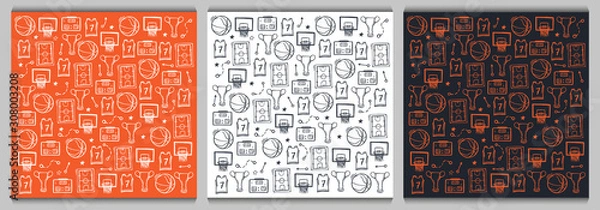 Obraz Set of Basketball backgrounds with hand draw doodle elements.
