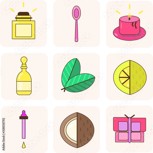Obraz Organic modern icon set of the modern apothecary or spa icon vector with natural ingredients. Salon spa design. Vector illustration