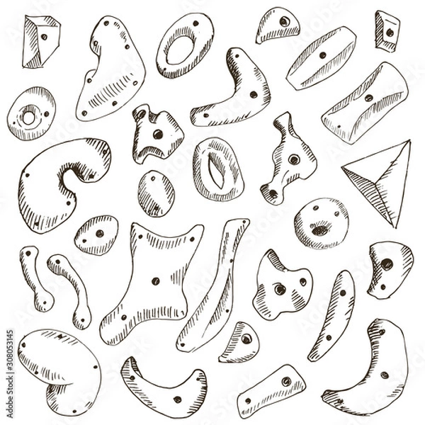 Obraz Hand drawn climbing grips. Grips of climbing and bouldering wall. Climing holds. Sketch.