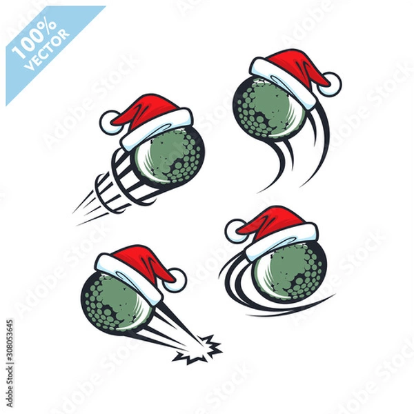 Obraz Golf ball with santa hat christmas theme set of 4 logo vector	