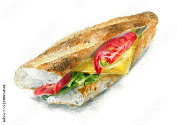 Obraz サンドイッチを色鉛筆で描いたイラストです。This illustration is a Sandwich. I drew with colored pencils.
