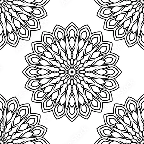 Fototapeta Fantasy seamless pattern with ornamental mandala. Abstract round doodle flower background. Floral geometric circle. Vector illustration.  
