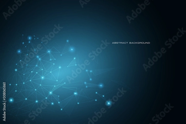 Fototapeta Geometric abstract background with connected line and dots. Network and connection background for your presentation. Digital technology background and network connection.  vector illustration