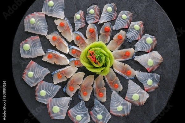 Obraz fish carpaccio on a black background