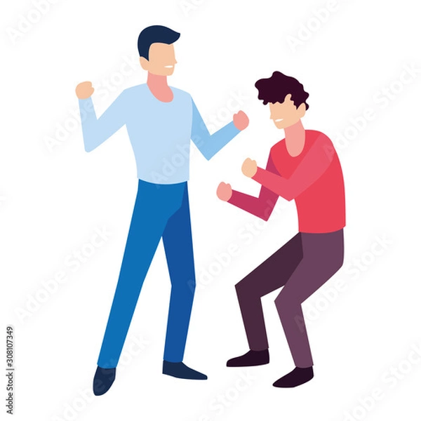 Fototapeta men in pose of dancing on white background