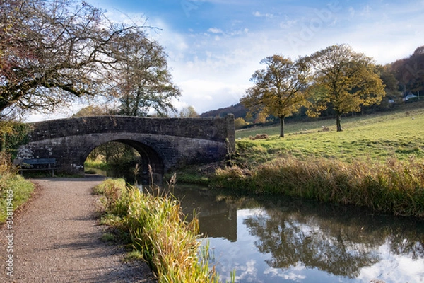 Obraz Autumn turns to winter in the Peak District, Derbyshire, UK. Peaceful and calm reflections on the Cromford Canal near Matlock