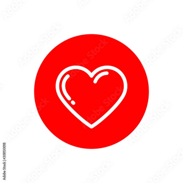 Obraz Heart icon in red circle, on white background, vector image.