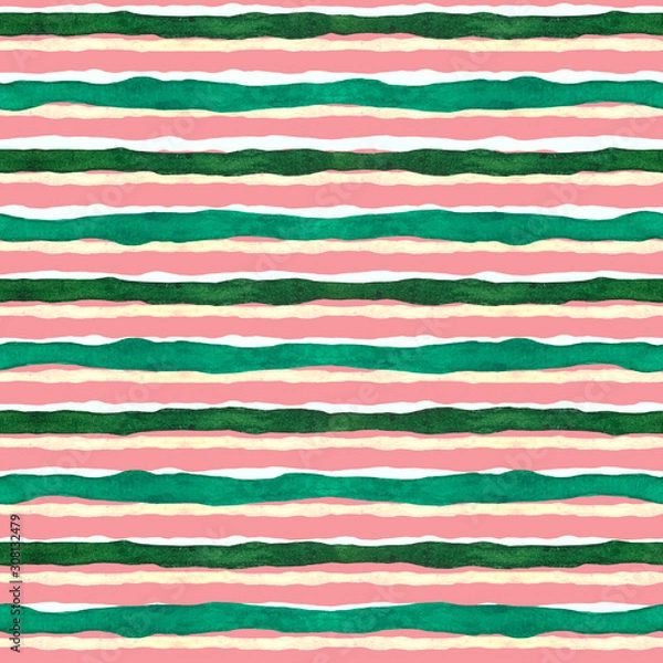 Fototapeta Watercolor stripes seamless pattern, hand drawn abstract texture for paper, fabric, backdrops, wrapping