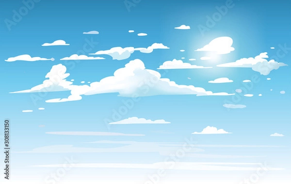 Fototapeta Vector blue sky clouds. Anime clean style. Background design