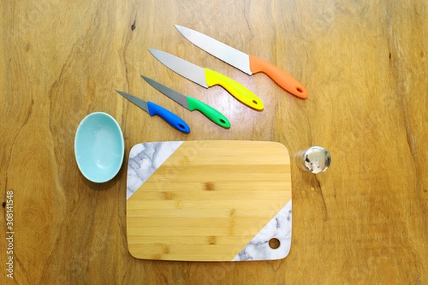 Obraz  Table set with crockery and kitchen elements