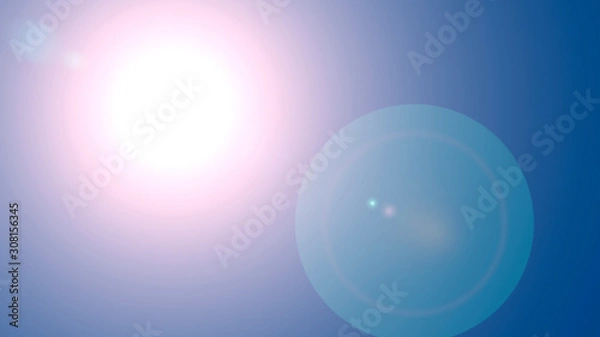 Fototapeta Overlay, flare light transition, effects sunlight, lens flare, light leaks. High-quality stock images of warm sun rays light effects, overlays or golden flare isolated on blue background for design