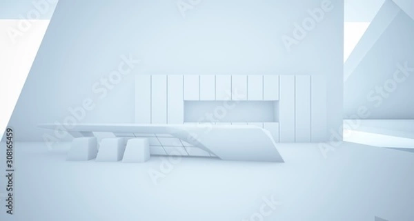 Fototapeta Abstract architectural white interior of a minimalist house with swimming pool. 3D illustration and rendering.