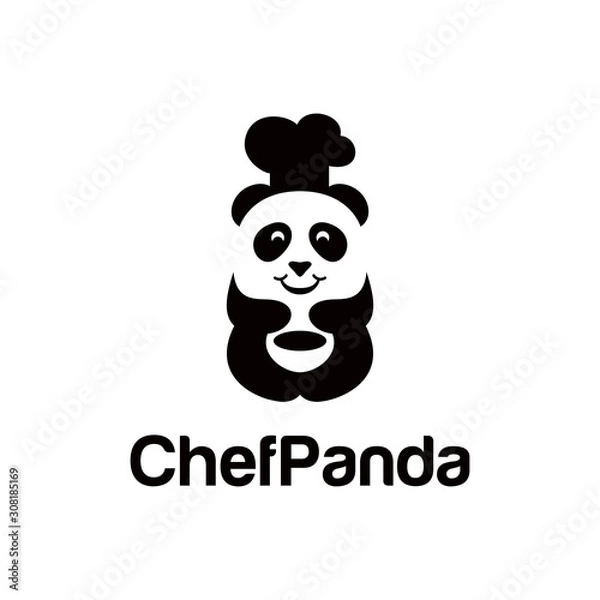 Obraz Cute panda logo is funny and is liked by many people. Chef Panda bear silhouette Logo design vector template.