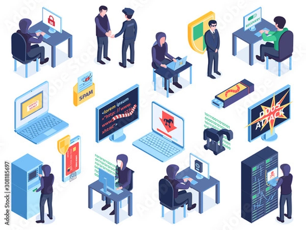Fototapeta Hacker Isometric Icon Set