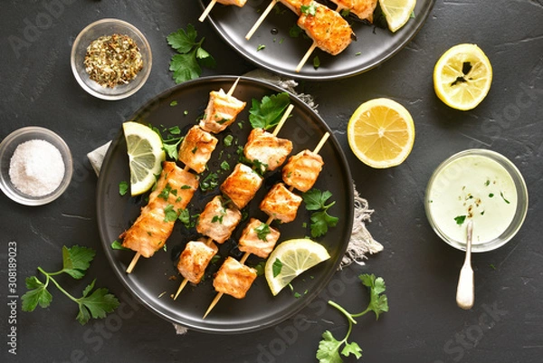 Obraz Barbecue salmon skewers