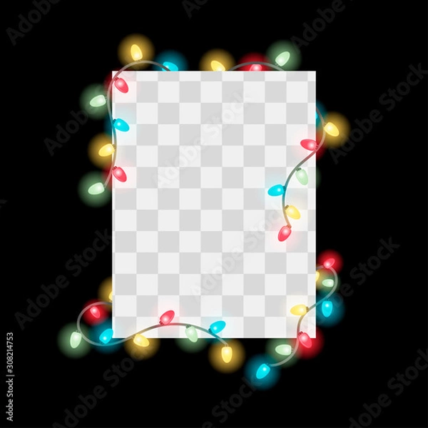 Obraz The frame for your content is surrounded by Christmas lights, gerlyadndy that shine with a soft glow. Christmas cards, invitations or family photos. Vector