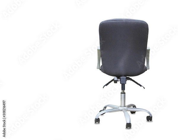 Fototapeta The back view of office chair from grey textile isolated over white