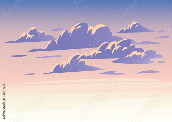 Fototapeta Chmury niebo wektor. Ilustracja płaski czysty styl. Projekt tła