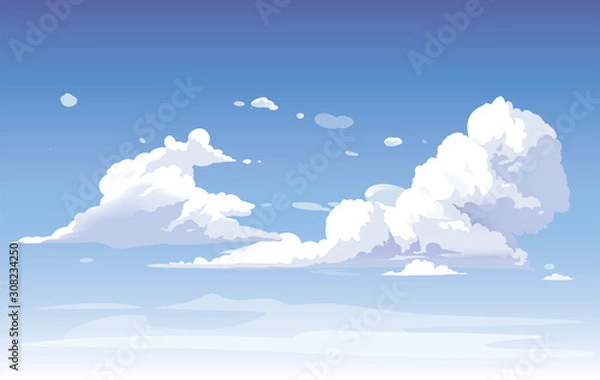 Fototapeta Vector blue sky clouds. Anime clean style. Background design