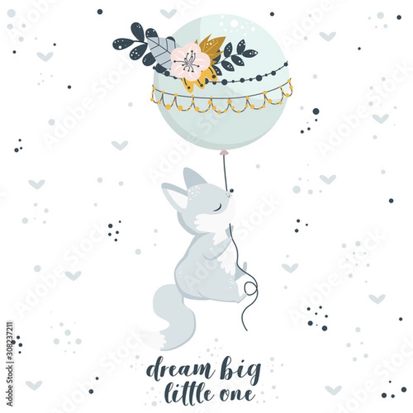 Obraz poster with fox and balloon - vector illustration, eps
