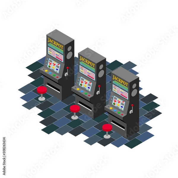 Obraz 3台の黒いスロットマシンの等角投影図