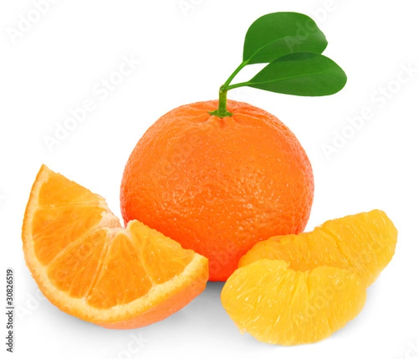 Obraz Orange with slice isolated on white