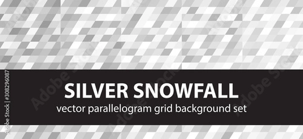 Fototapeta Parallelogram pattern set Silver Snowfall. Vector seamless geometric backgrounds