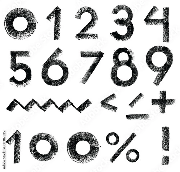 Obraz  Set of hand drawn digits. Hand made written with crayon templates of figures. Patterns of grunge style calligraphy for graphic design works.