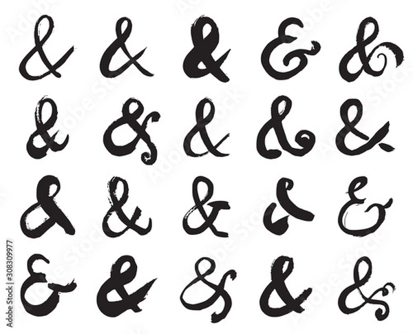Fototapeta Ampersand Symbols. Collection on 20 Black Hand Painted Ampersand Signs Isolated On a White Background. Vector Illustration