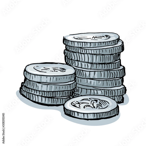 Fototapeta Stack of silver coins vector