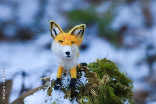 Obraz felted fox in winter scene