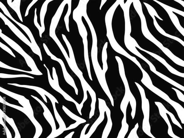Fototapeta Full seamless zebra and tiger stripes animal skin pattern illustration. Black and white vector design for textile fabric printing. Fashionable and home design fit.