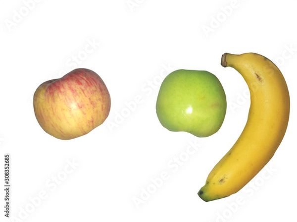 Fototapeta bananas and apples on white background.