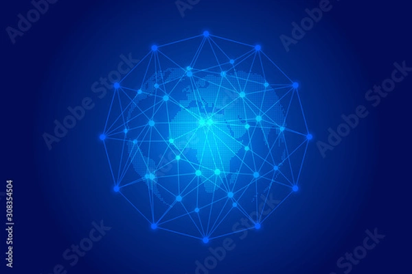Fototapeta Digital earth, point and line connection, innovative technology polygon network connection concept