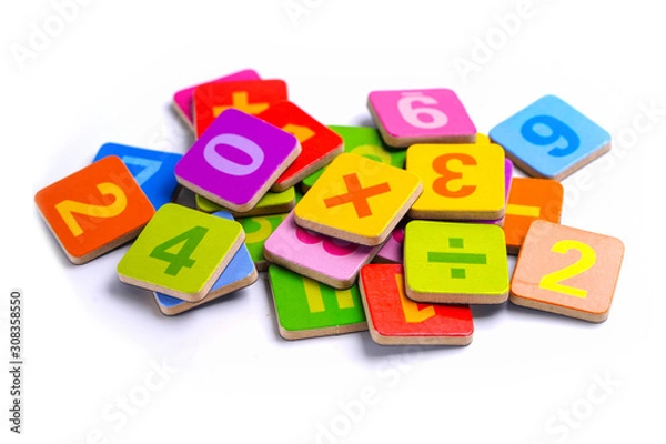 Fototapeta Math Number colorful on white background : Education study mathematics learning teach concept..