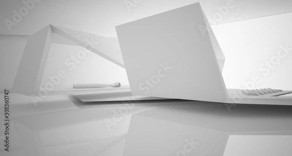 Fototapeta Abstract architectural white interior of a minimalist house with swimming pool. 3D illustration and rendering.