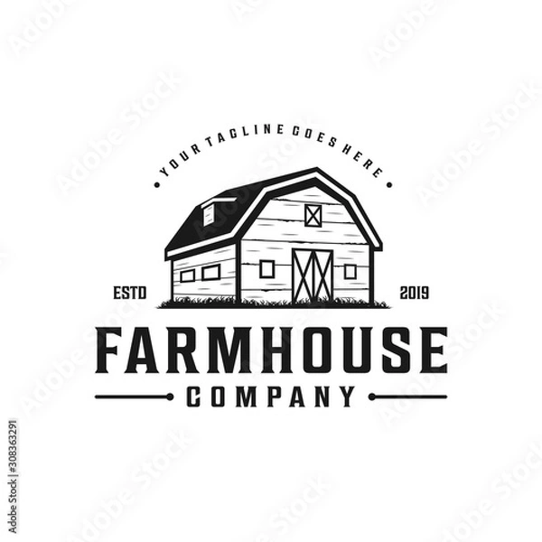 Obraz Projekt logo farmy, magazynu / stodoły. Ręcznie rysowane logo wsi