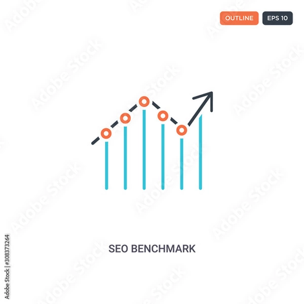 Fototapeta 2 color SEO benchmark concept line vector icon. isolated two colored SEO benchmark outline icon with blue and red colors can be use for web, mobile. Stroke line eps 10.