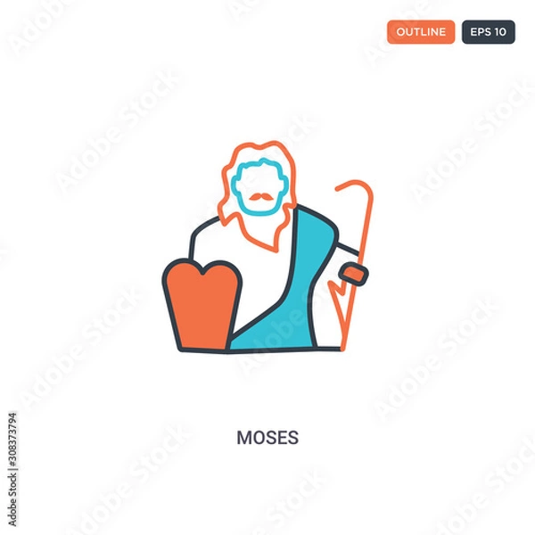 Fototapeta 2 color Moses concept line vector icon. isolated two colored Moses outline icon with blue and red colors can be use for web, mobile. Stroke line eps 10.